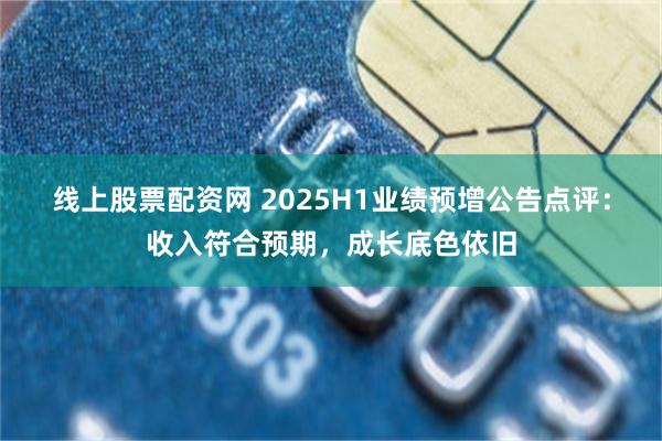 线上股票配资网 2025H1业绩预增公告点评：收入符合预期，成长底色依旧